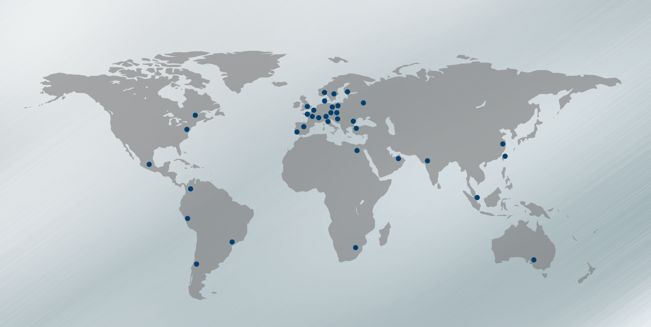 Mapa dos centros de assistência AERZEN em todo o mundo