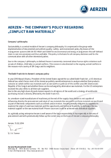 Dodd-Frank-Act - Fabrikantenverklaring
