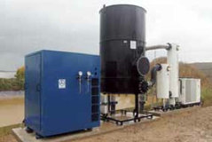 Biogas and pressure increase station with refrigeration dryer, reheating, activated carbon filter and Aerzen positive displacement blower