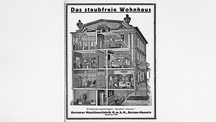 Aerzener Maschinenfabrik has innovations patented: the “modern dust removal system” (by means of a tube system an Aerzen positive displacement blwoer installed in the cellar removes the dust from curtains, carpets and furniture) and silencers for blowers.