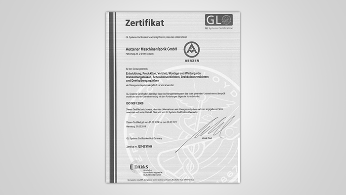 Aerzener Maschinenfabrik is one of the first machinebuilding companies which is because of their quality orientation certificated acc. to DIN ISO 9001.