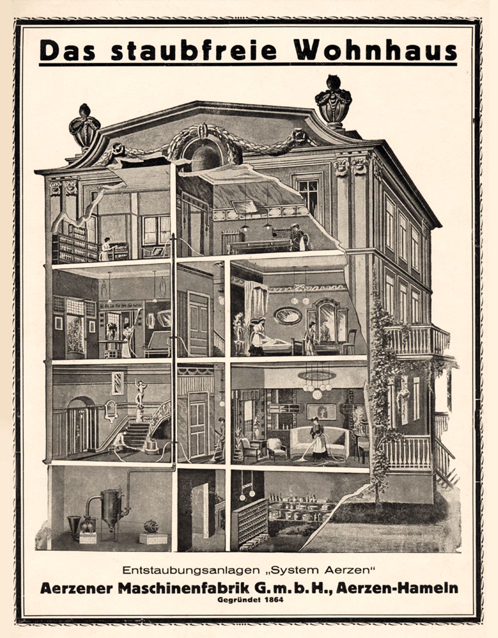 Cartel antiguo del moderno sistema de eliminación de polvo de AERZEN